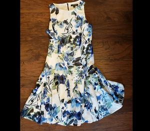 Lauren Ralph Lauren White & Blue Floral Dress 6